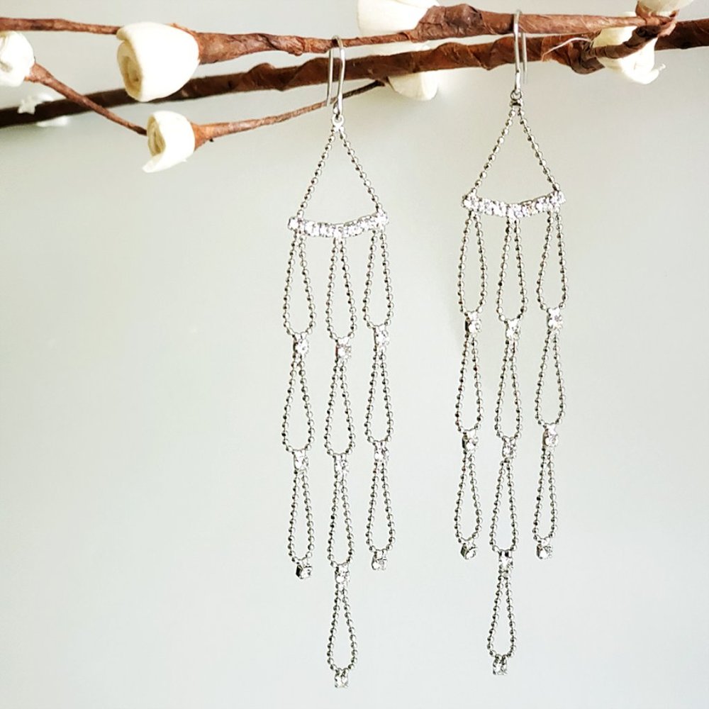 Long Dangle Rhinestone Earrings - Picture 4 of 8